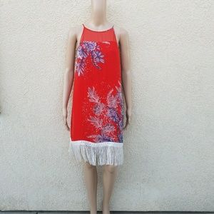 Ella Moss Zaneen Floral Fringe Red Midi Dress
